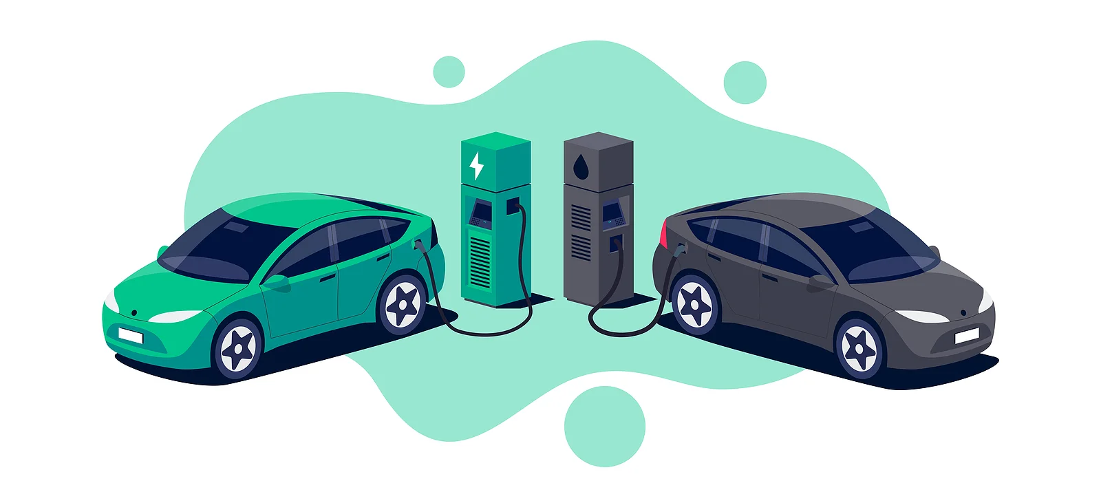 Elektroauto Ladestation Grafik mit 2 Autos