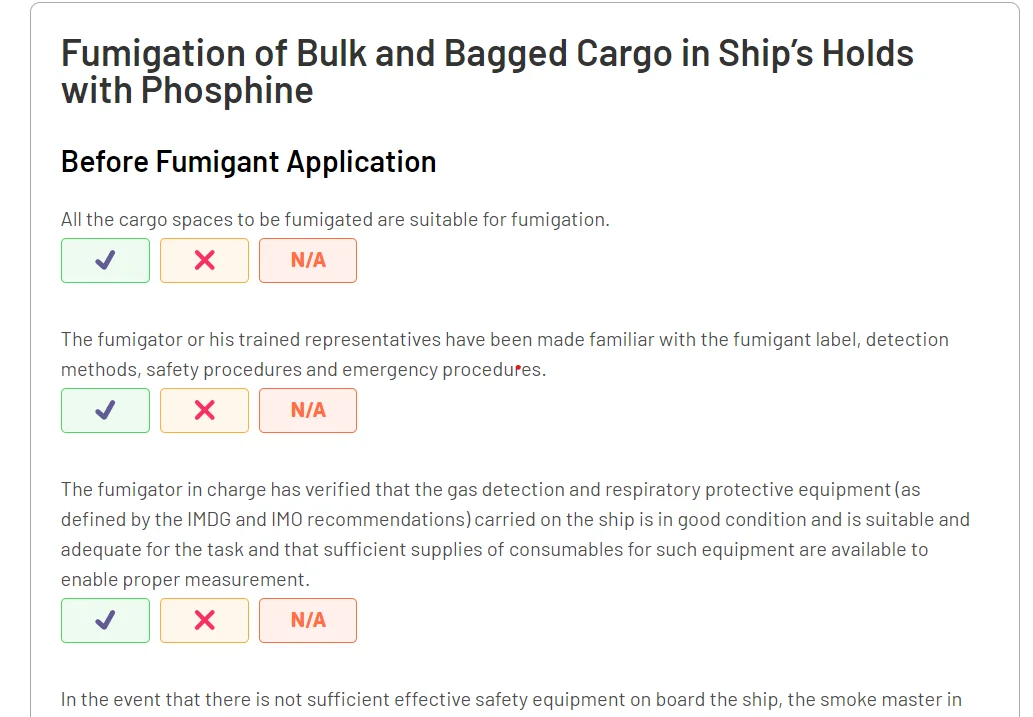 Fumigation process checklist sample