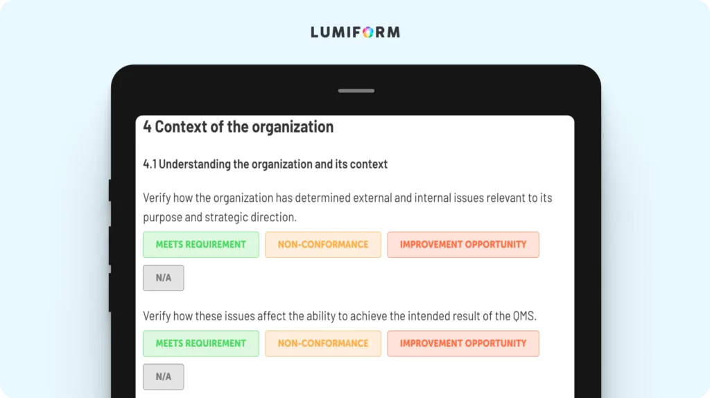ISO 9001 process audit checklist