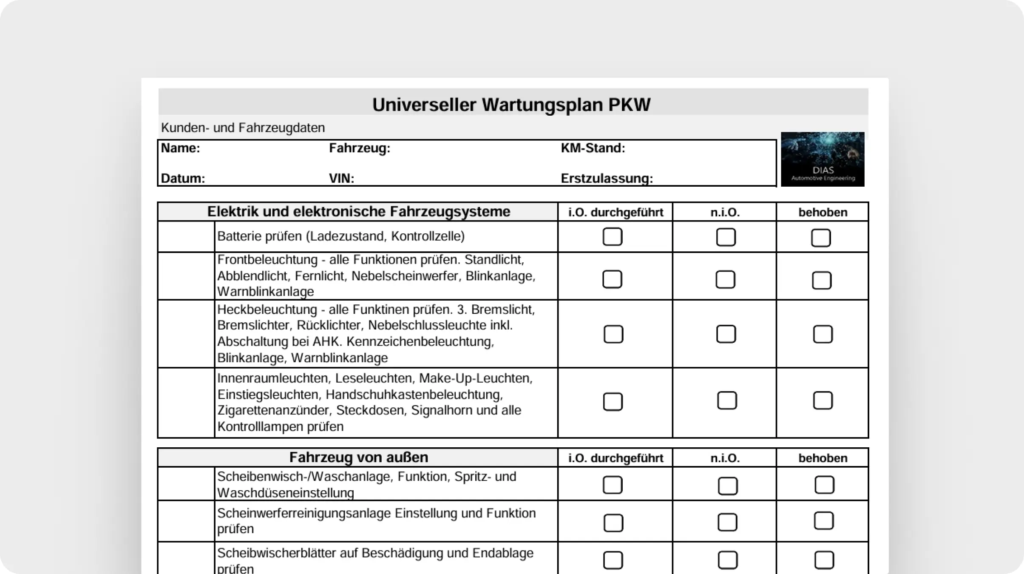  Universeller Wartungsplan PKW