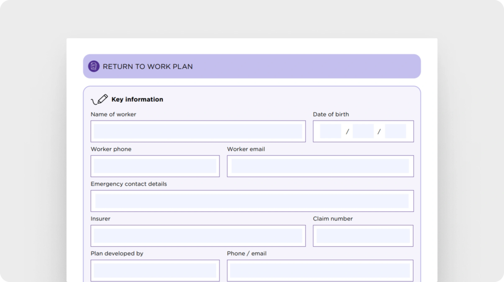 Return to work plan template (safeworkaustralia.gov.au)