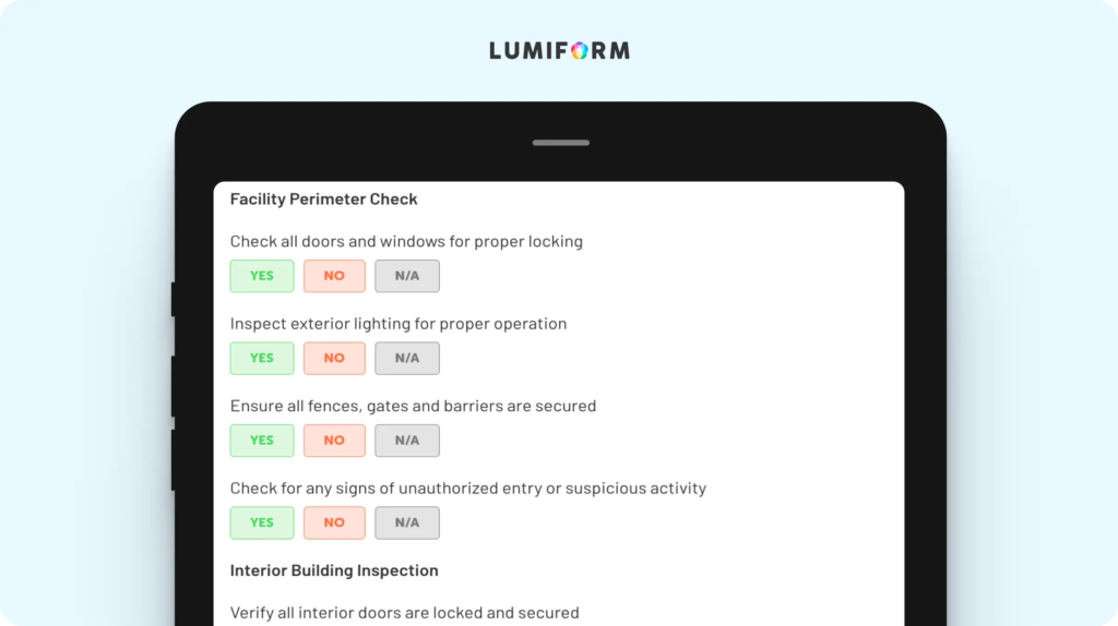 Daily security guard inspection checklist