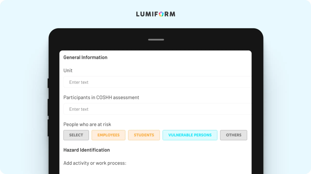 COSHH risk assessment template