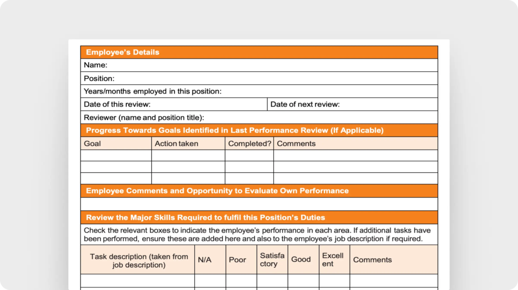 Job performance appraisal form (Northern Territory Government)