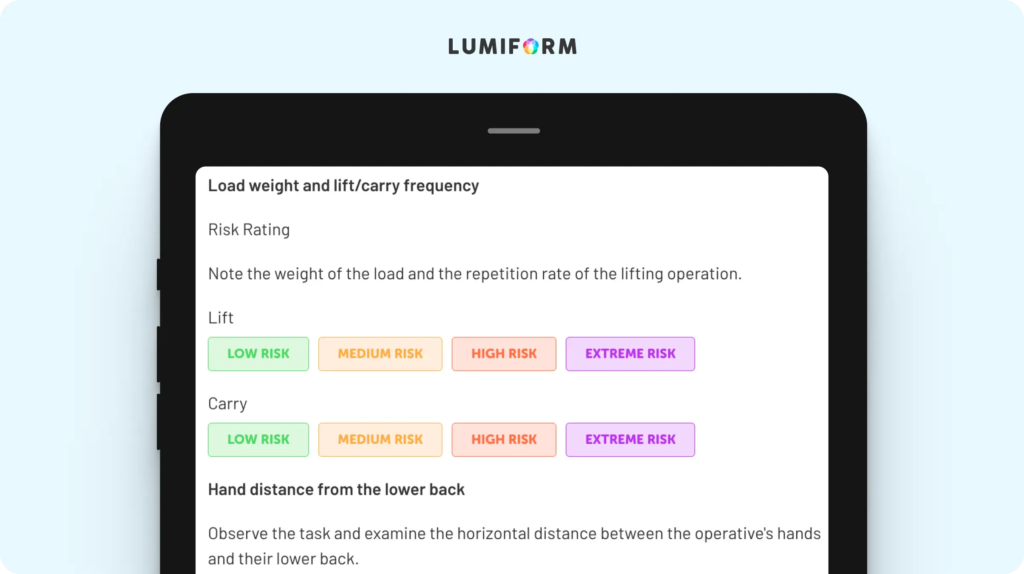 Manual handling risk assessment template