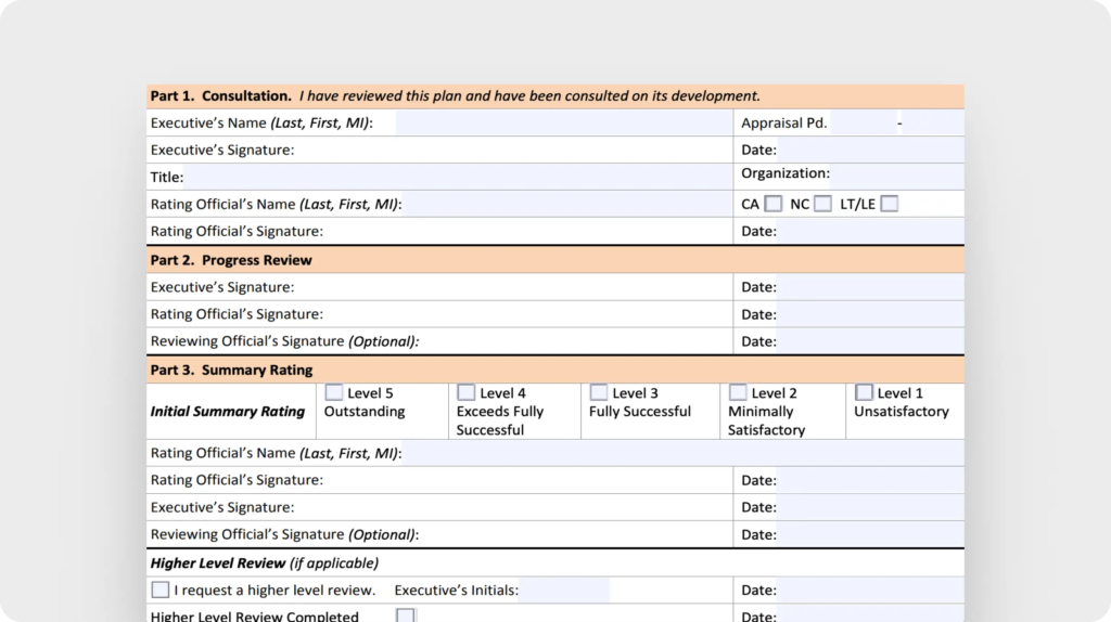Performance management form for executives (US OPM)