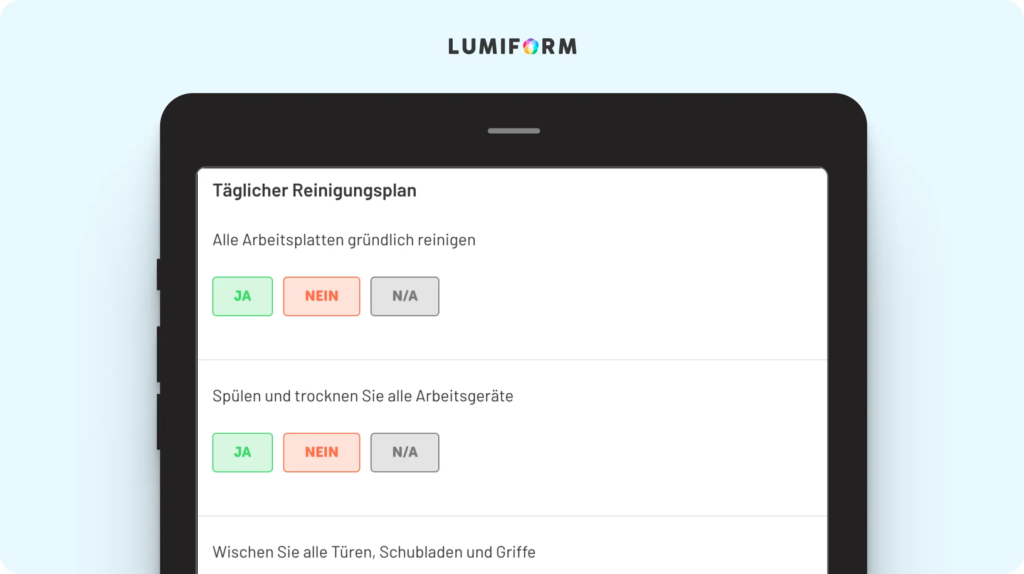 Täglicher Reinigungsplan Checkliste Restaurant