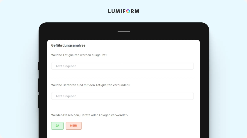 Formular zur Gefährdungsbeurteilung am Arbeitsplatz