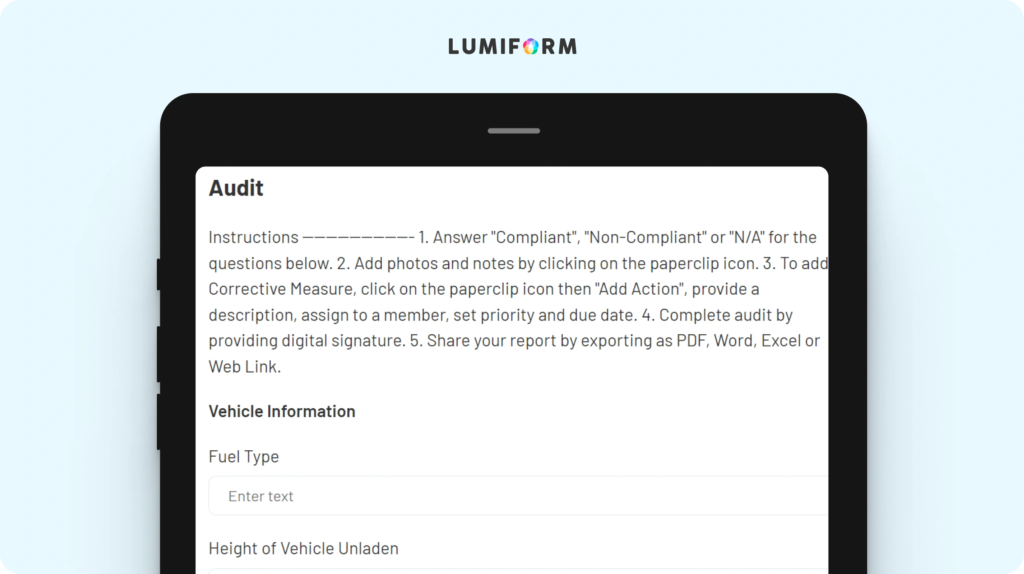 Vehicle pre start checklist
