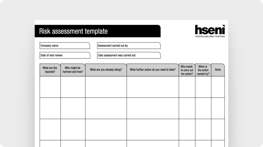 Risk assessment template (Health and Safety Executive for Northern Ireland)