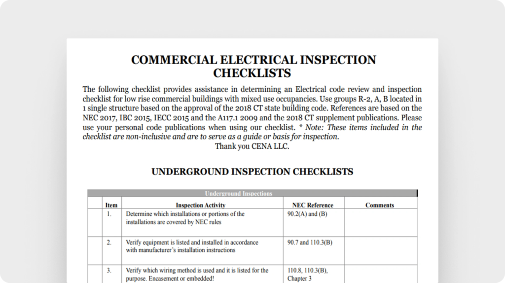 Commercial electrical inspection checklist (Connecticut State Government)