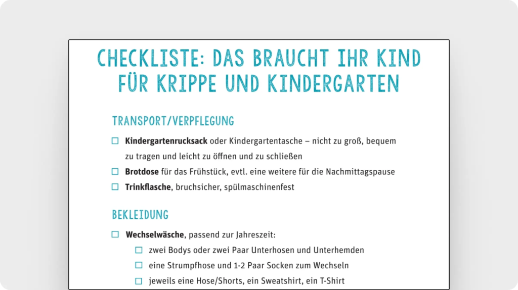 Checkliste: Das braucht Ihr Kind für Krippe und Kindergarten