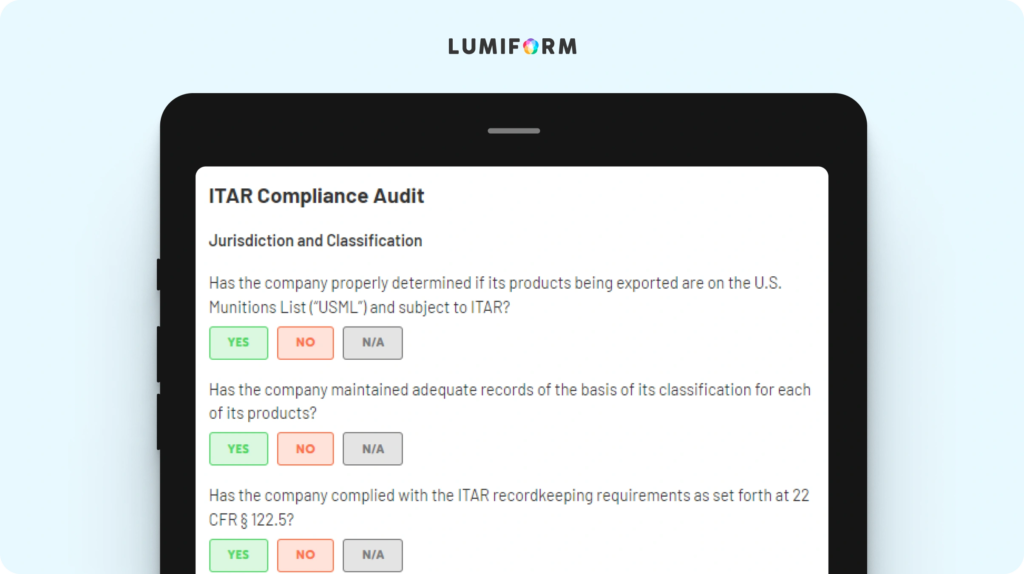 ITAR compliance audit checklist