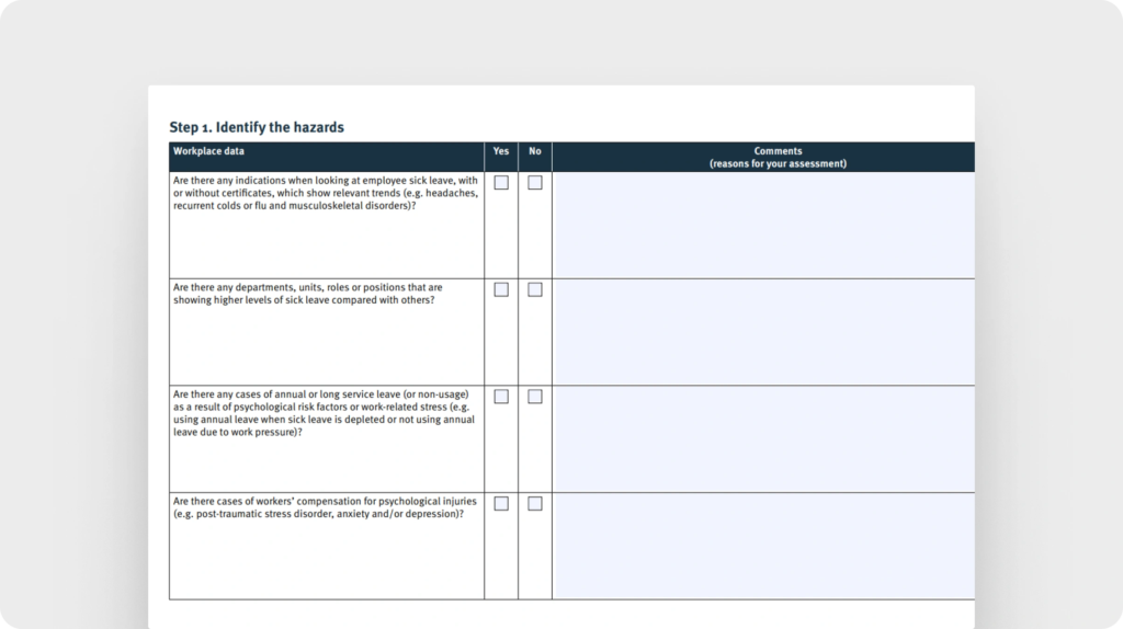Psychosocial risk assessment tool (Workplace Health and Safety Queensland)