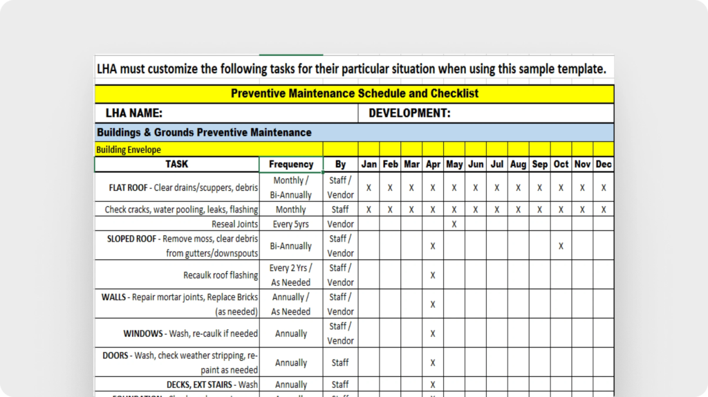 Sample format for preventive maintenance schedule (Massachusetts Government)