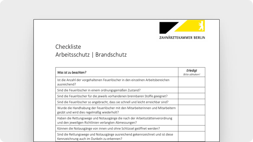 Checkliste Arbeitsschutz Brandschutz