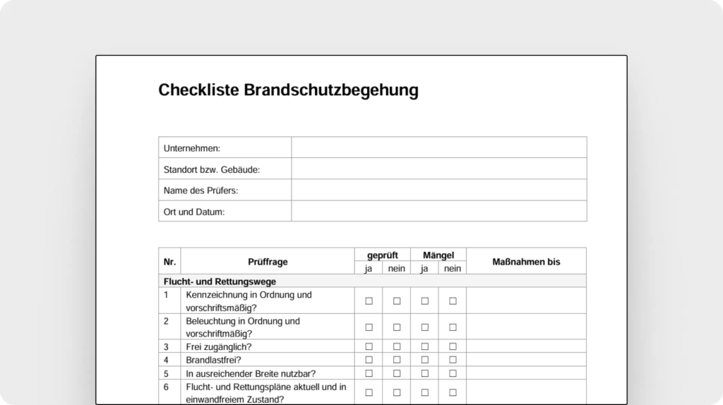Checkliste Brandschutzbegehung