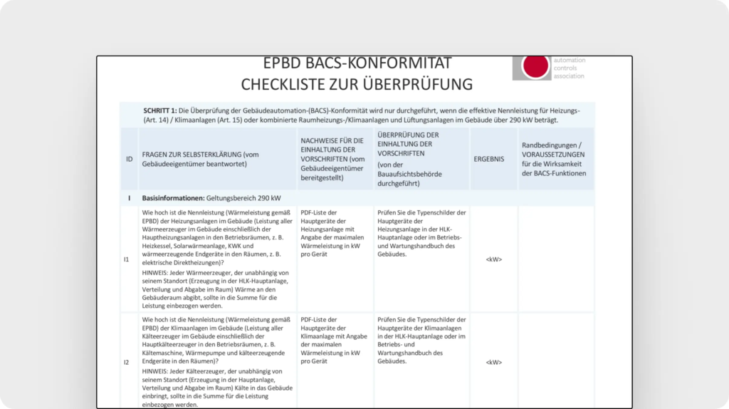 EPBD Bacs-Konformität Checkliste zur Überprüfung