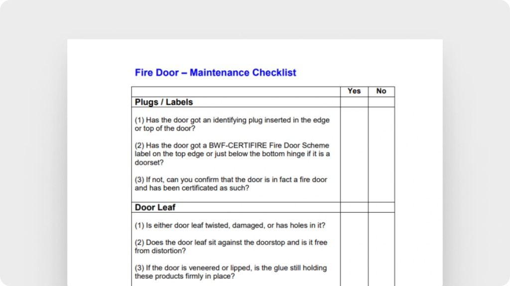Fire door – maintenance checklist template (Merton UK)
