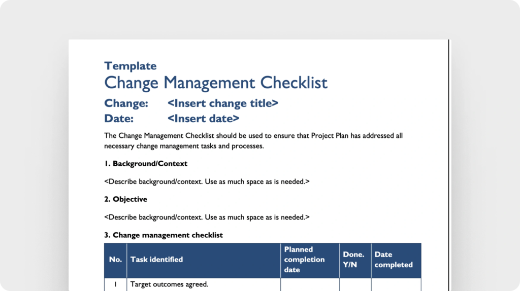Change management checklist (Tasmanian Department of Premier and Cabinet)