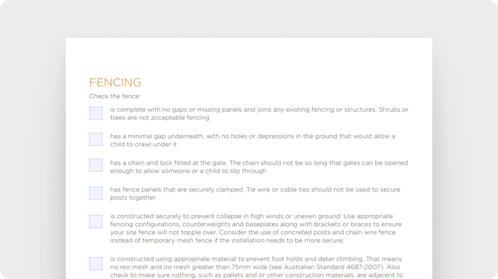 Construction site safety checklist (SafeWork NSW)