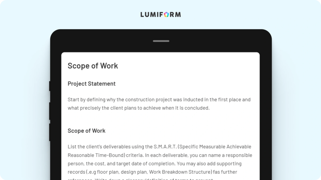 Construction scope of work template