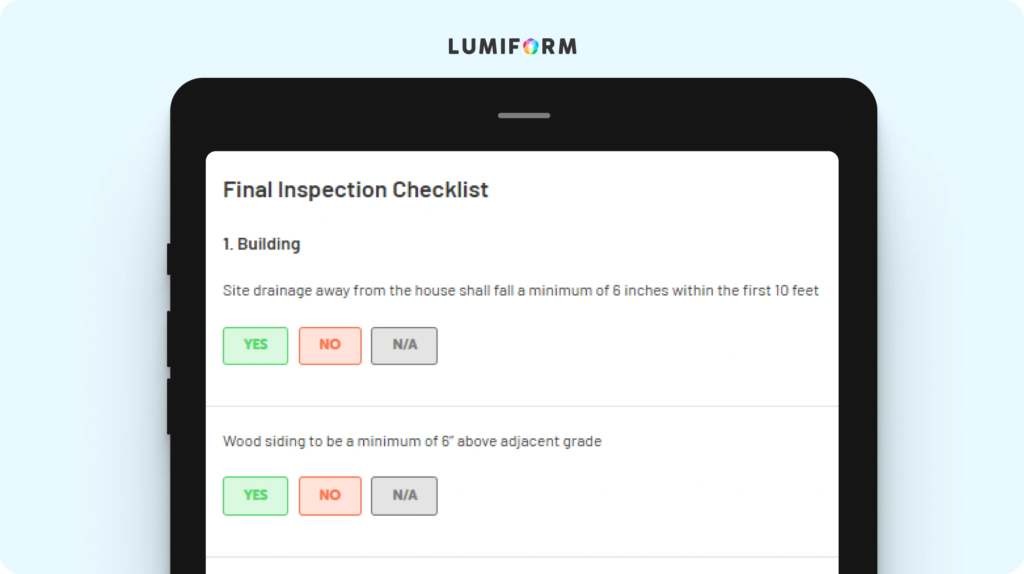 Final inspection checklist