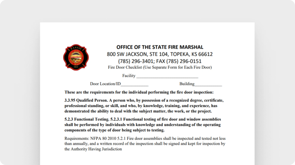 Fire door inspection form template (Fire Marshal)