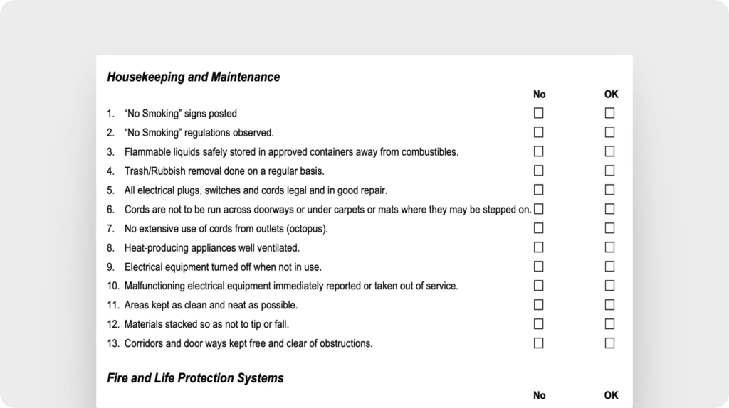 Fire prevention inspection checklist (City of Boston Government)