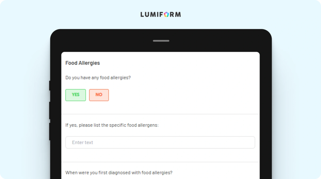 Food allergy questionnaire template