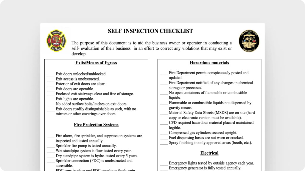 Self-inspection checklist (City of Charlotte Government)