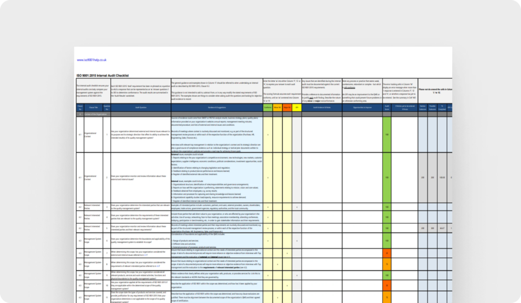 ISO 9001:2015 internal audit checklist (ISO 9001 Corporation,UK)