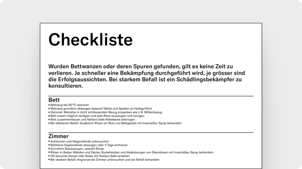 Bettwanzenbekämpfung Checkliste