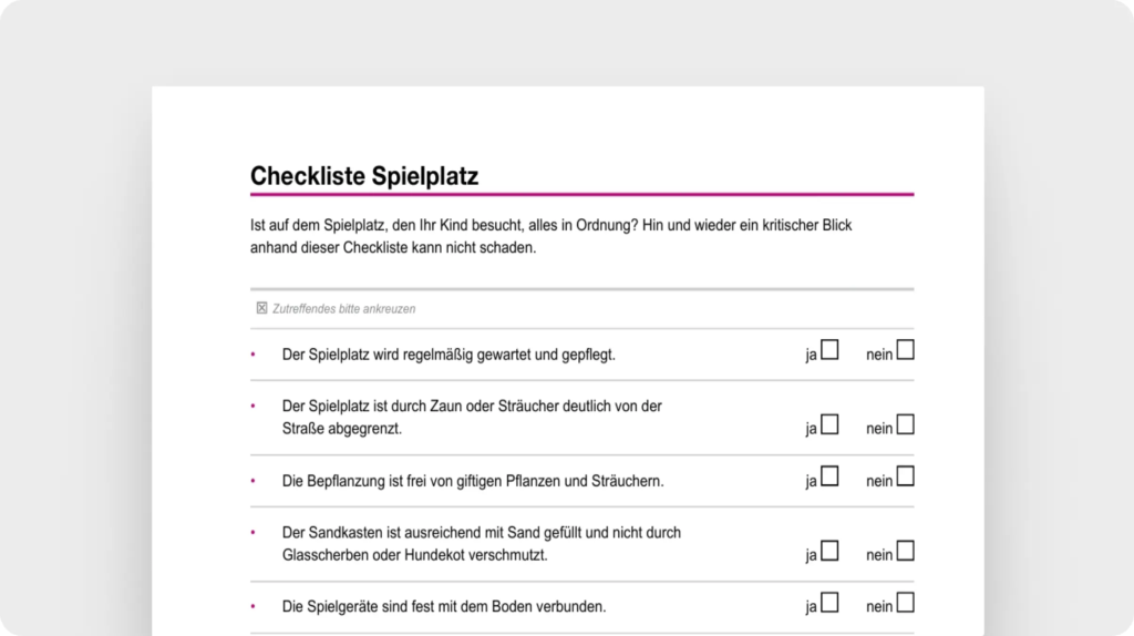 Checkliste Spielplatz