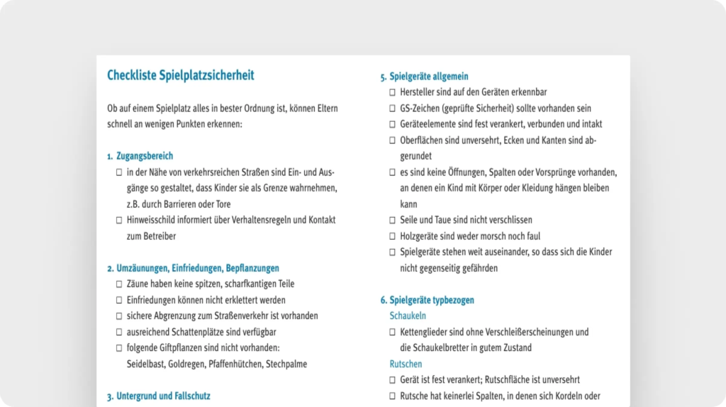 Checkliste Spielplatzsicherheit