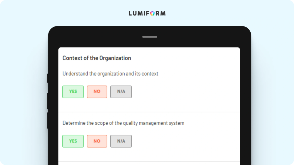 ISO 9001 gap analysis checklist