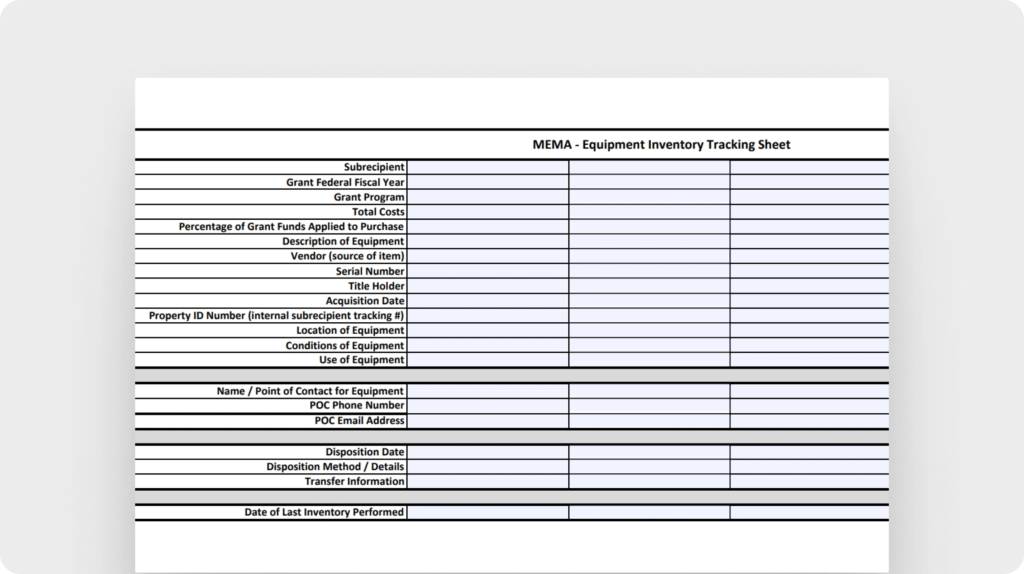 Equipment inventory tracking sheet (MENA)