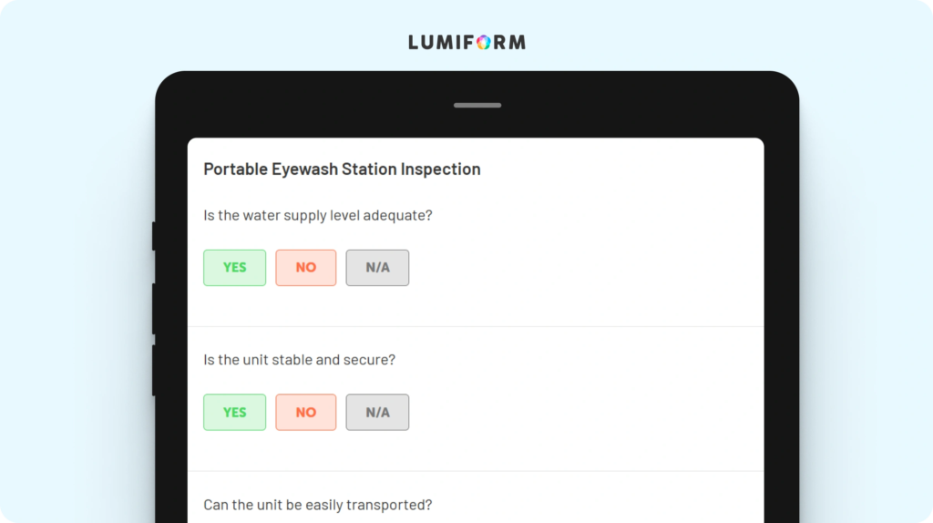 Portable eyewash station inspection checklist