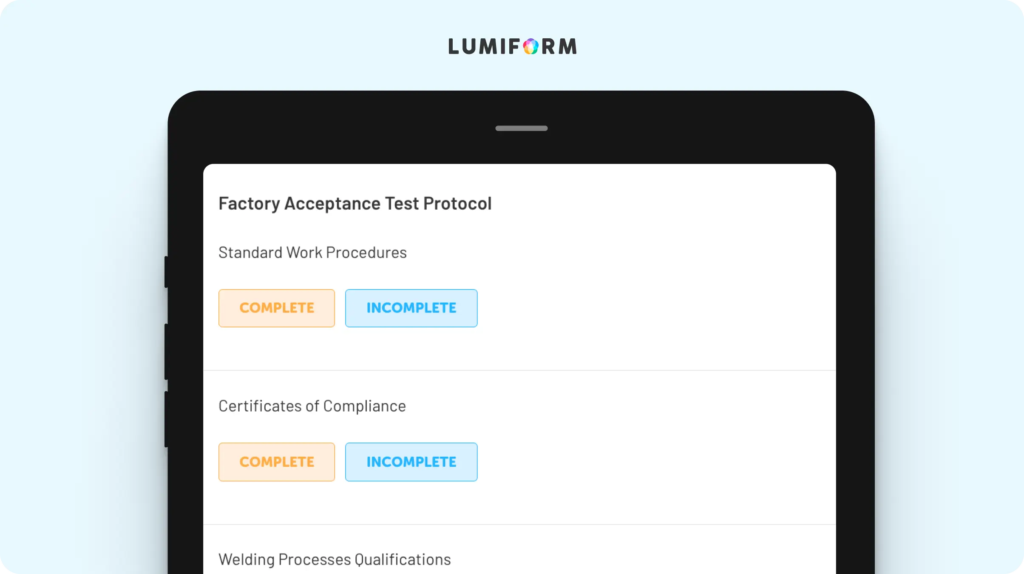 Factory acceptance test checklist