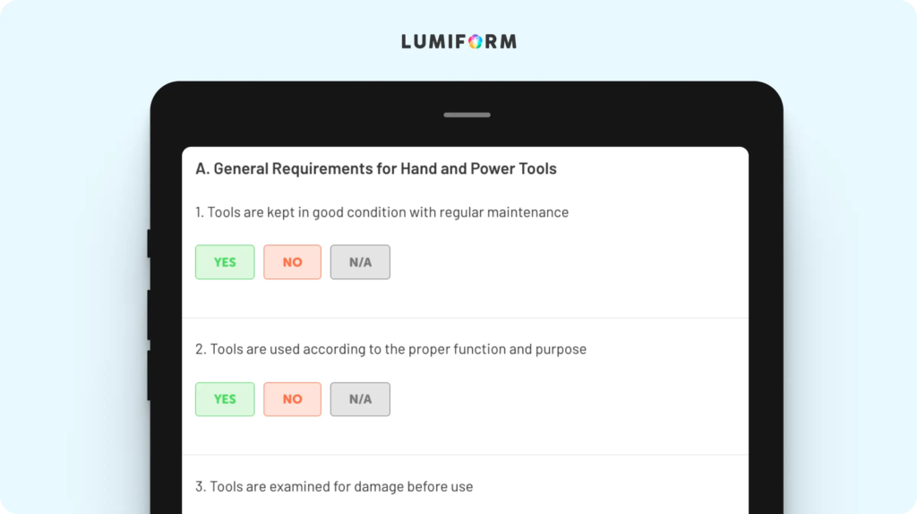 Power tool inspection checklist