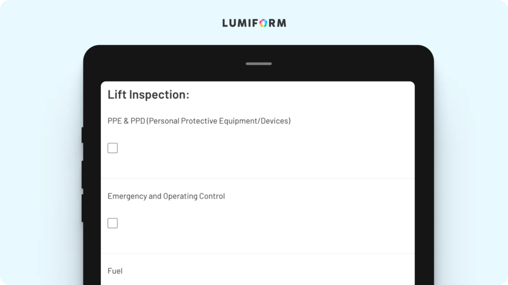 Aerial lift inspection form