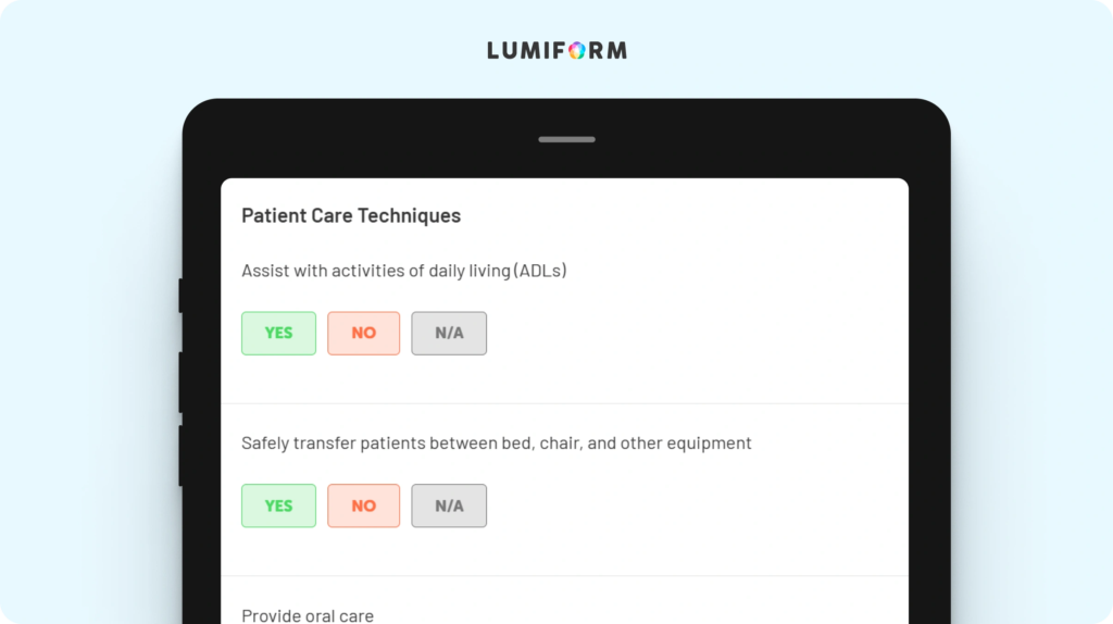 Nursing assistant clinical skills checklist and competency evaluation