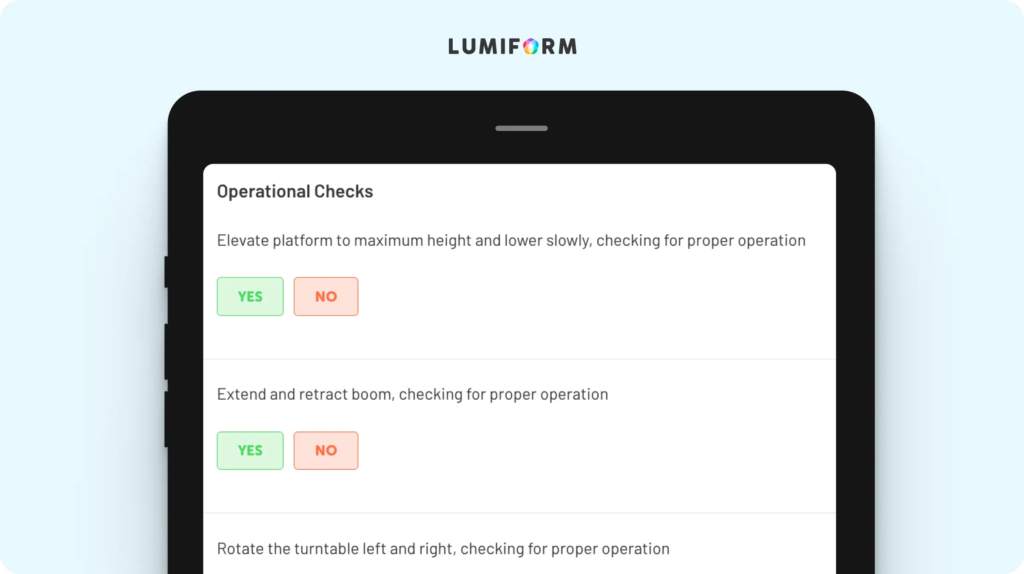 Daily aerial lift inspection form