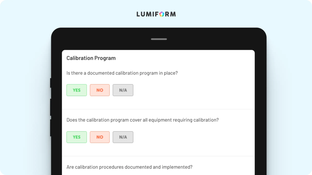 ISO 9001 calibration audit checklist