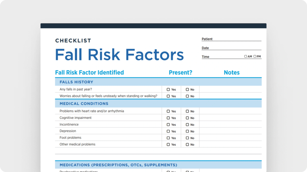 STEADI fall risk factors checklist (CDC)