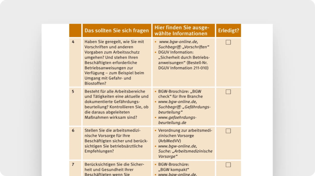 Checkliste Standortbestimmung zum Arbeitsschutz