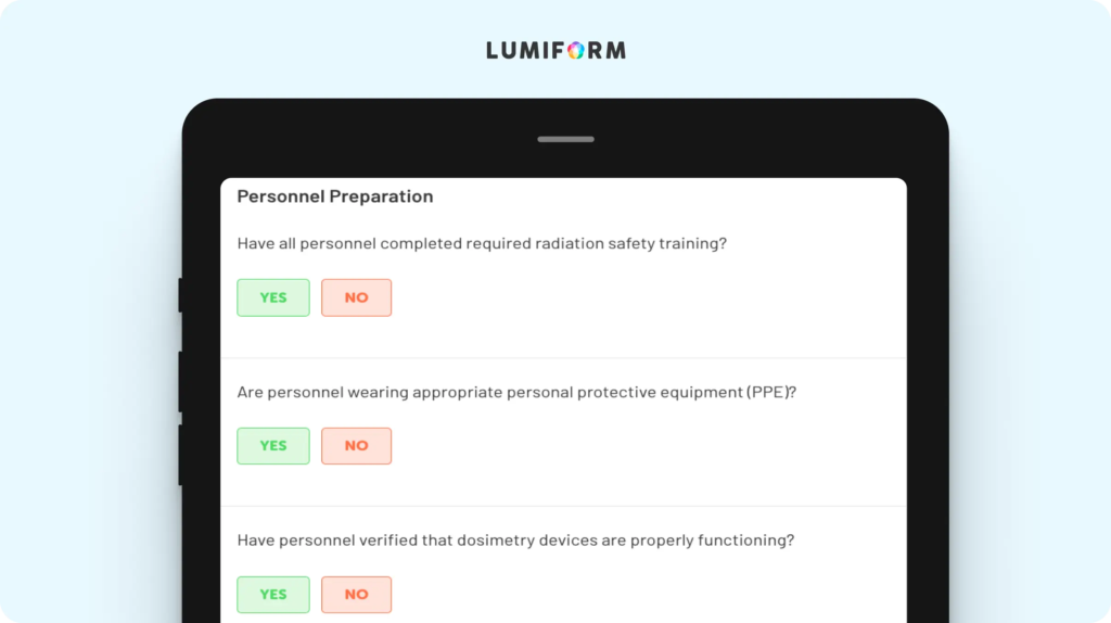 Radiation safety checklist