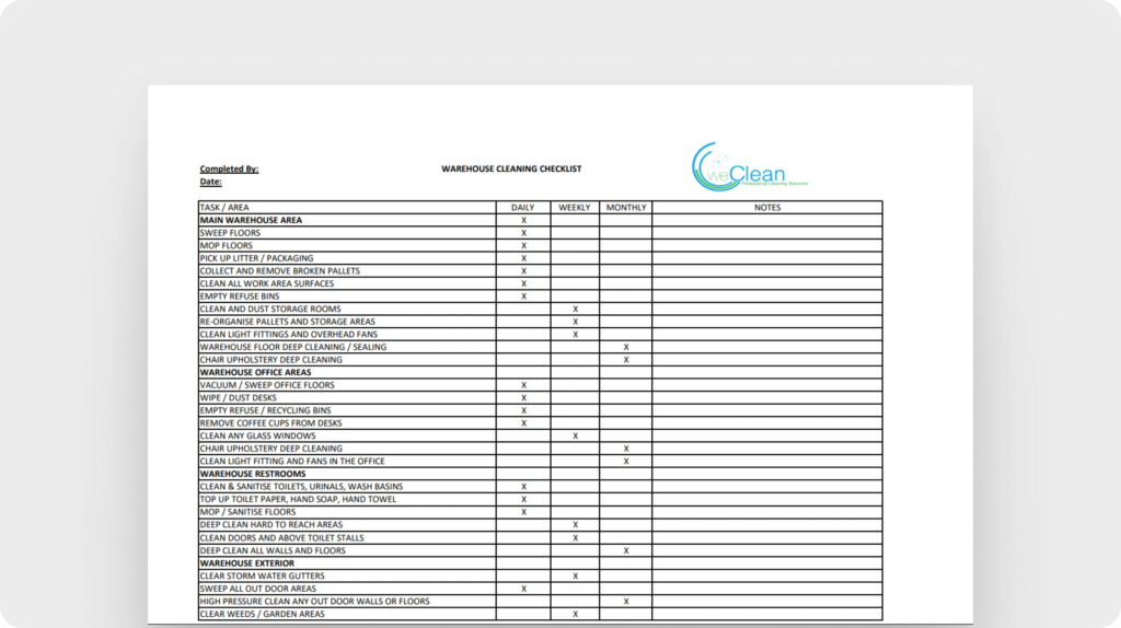 Warehouse cleaning template (Weclean)