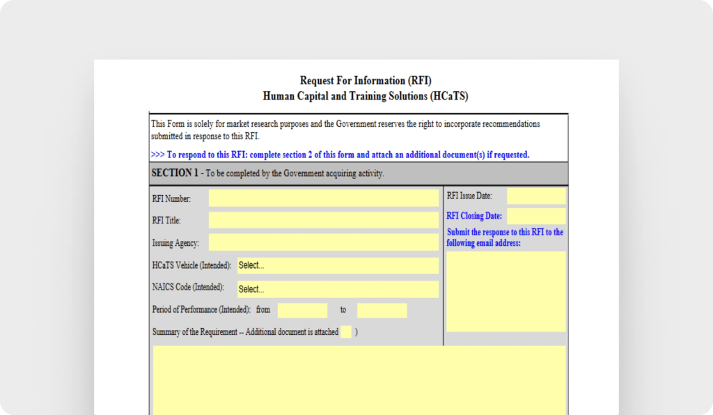 Request For Information (RFI) template (GSA Government)