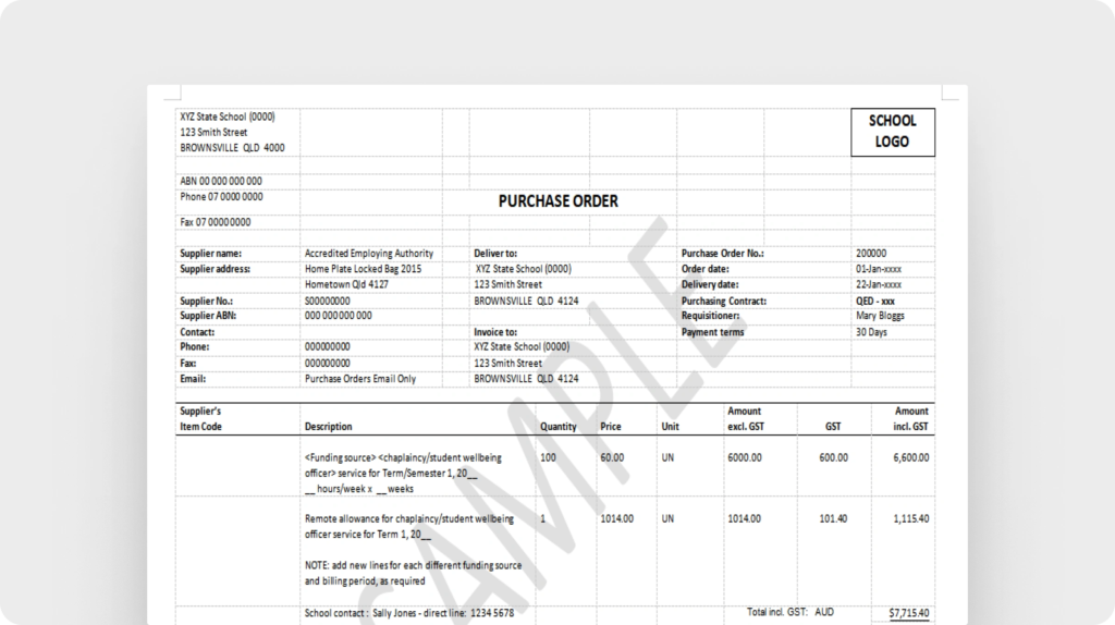 Purchase order template (GLD Australia)